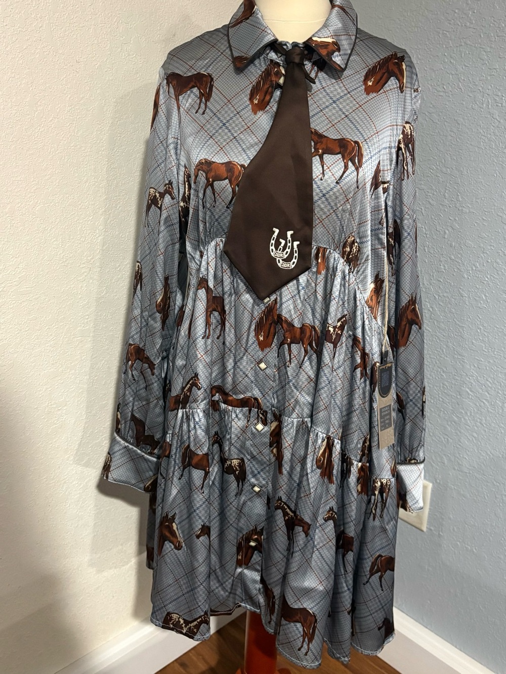 Double D Ranch Nu Rodeo Silk Dress NWT Size Medium Horse Print Cowgirl RV $495